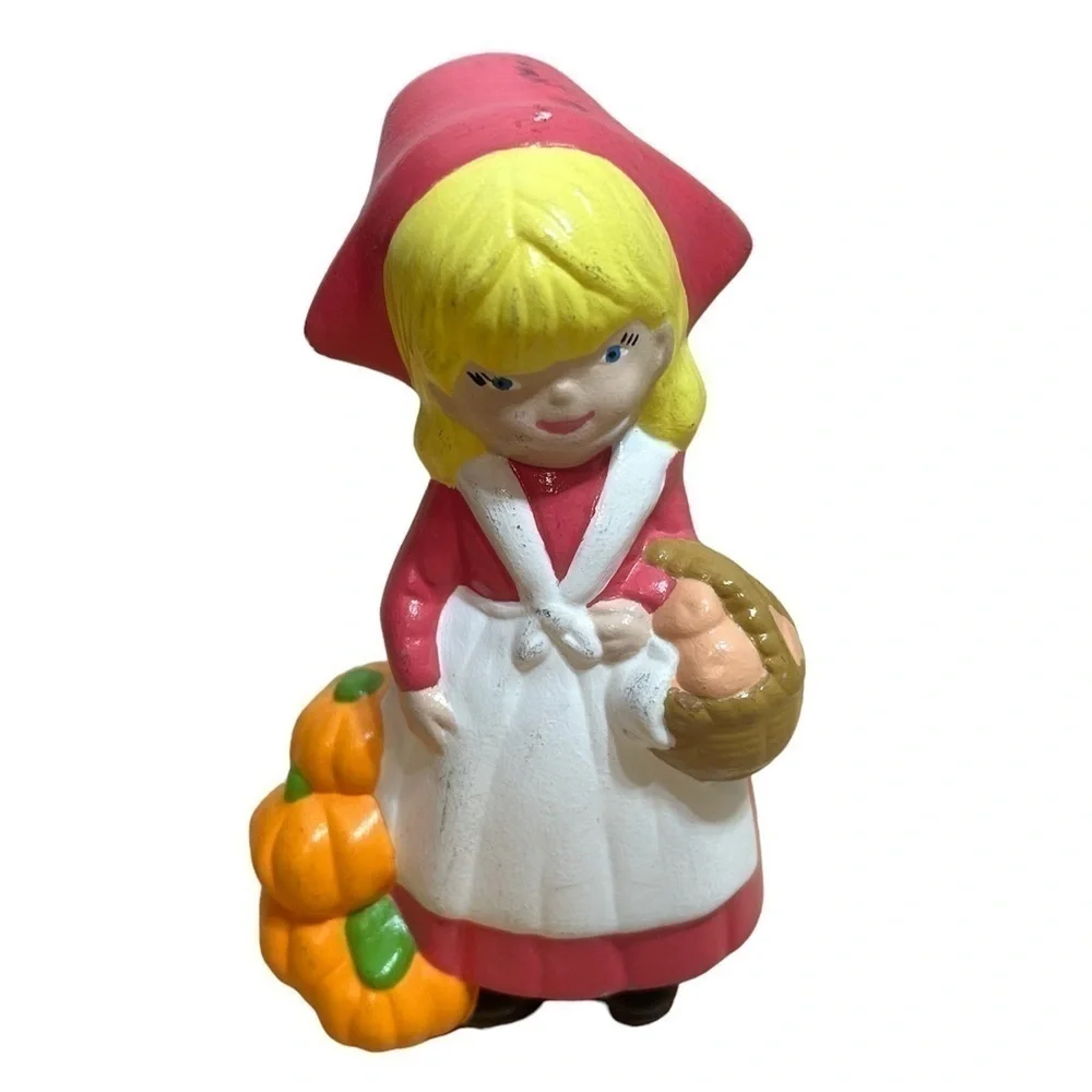 Vintage Pilgrim Ceramic Doll Figure Pink Fall Thanksgiving Pumpkin